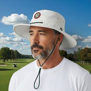 HAPPY GILMORE Waterbury Open Just Tap It In Golf Gator Bucket Hat White Mens NEW